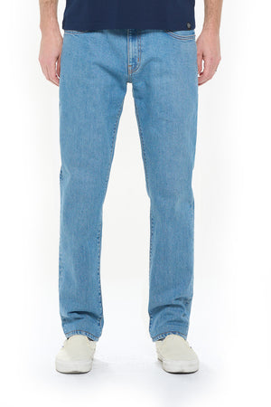 Aviator travel jeans for men from a front angle