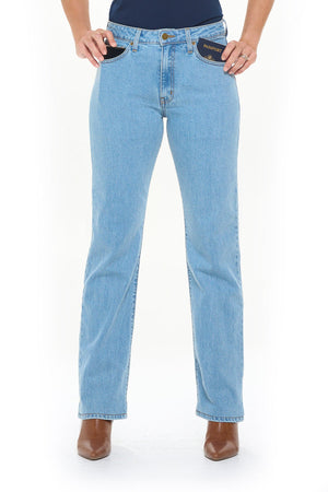 Vintage faded indigo relaxed travel jeans in the Aviator archive shop.