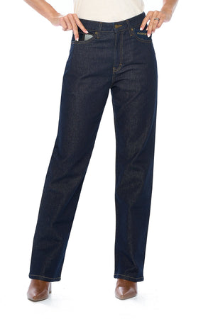 Women's relaxed travel jeans in dark indigo by Aviator