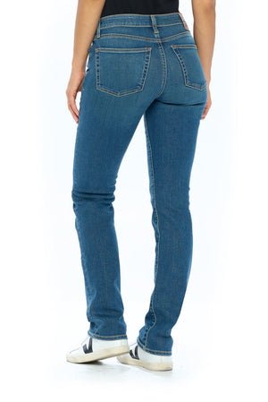 Back view of vintage Aviator travel jeans for women in fly straight style.