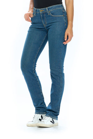 Side profile view of Aviator vintage style travel jeans for women.
