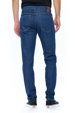 Back view of Aviator dark vintage men's travel jeans.