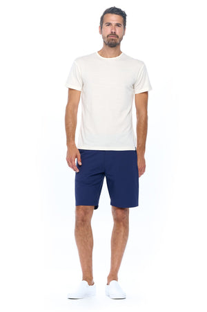 Aviator non stop travel shorts for men in navy blue color.