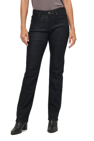 Model wearing black jeans on a white background