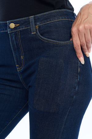 Close up image of a phone in the pocket of Aviator's bootcut travel jeans.
