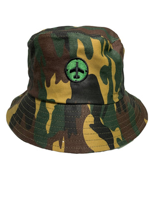 Camouflage bucket hat with the Aviator logo