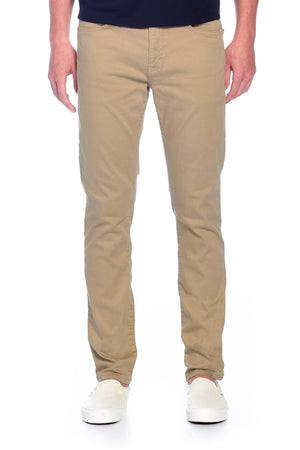 Front view of Aviator travel jeans for men in Japanese twill khaki