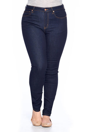 Larger size of the Aviator dark indigo skinny travel jeans