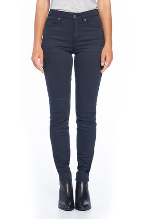 Front standing view of skinny vintage black travel jeans by Aviator