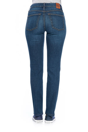 A back view of the fly slim travel jeans for women.