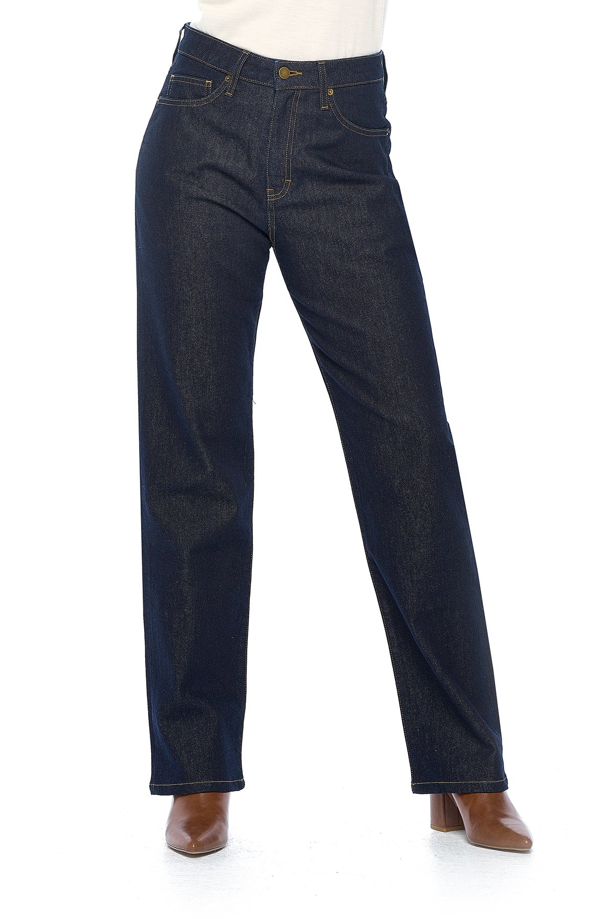 Women's relaxed travel jeans in dark indigo by Aviator