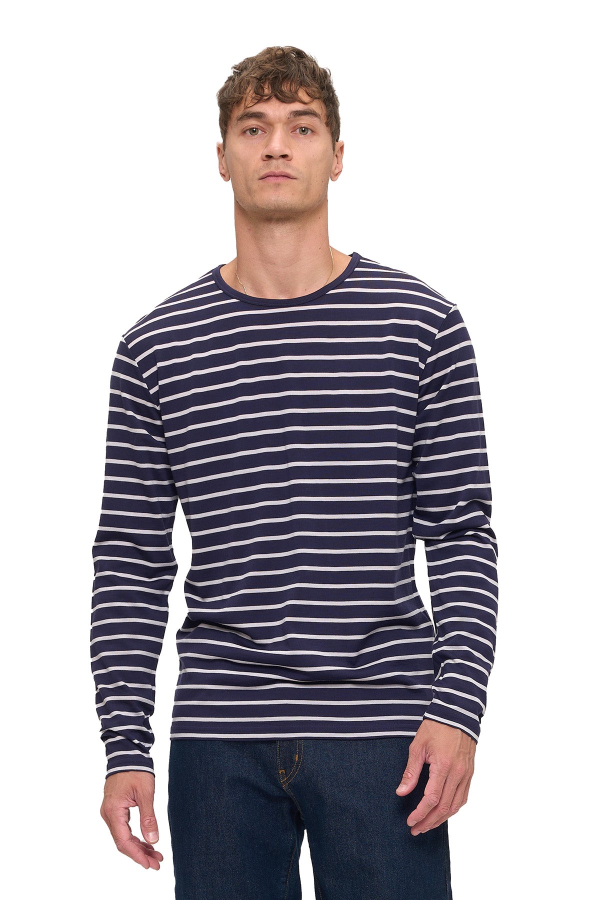 Merino Wool Long Sleeve T | Men | Breton Stripe