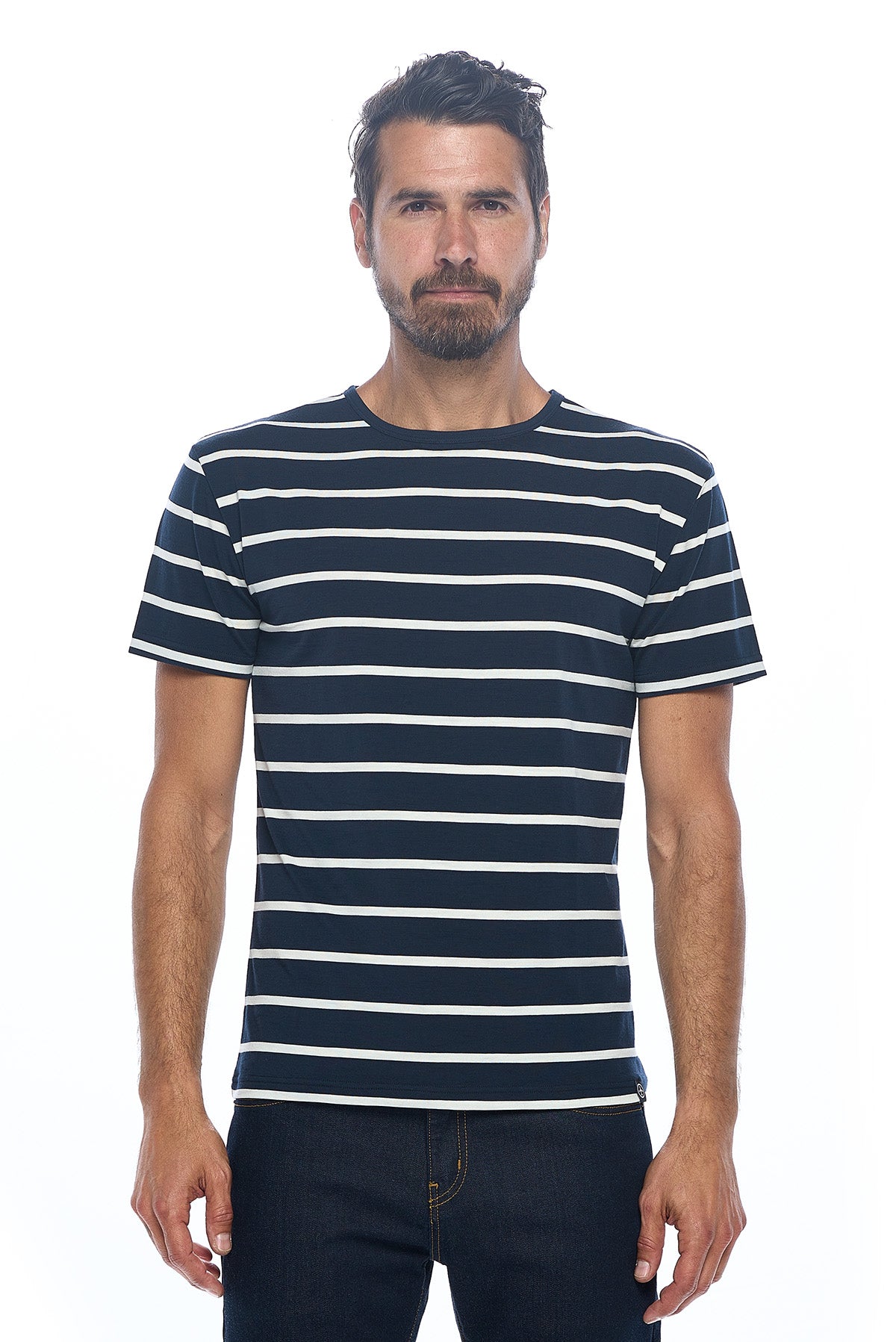 Meander Tog klinke Men's Merino Wool Travel T-Shirt | Breton Stripe | Made in the USA - Aviator