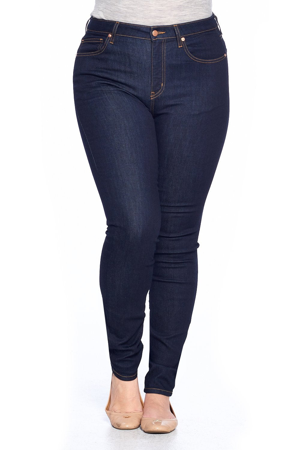 Women high waist one button skinny fit jeans